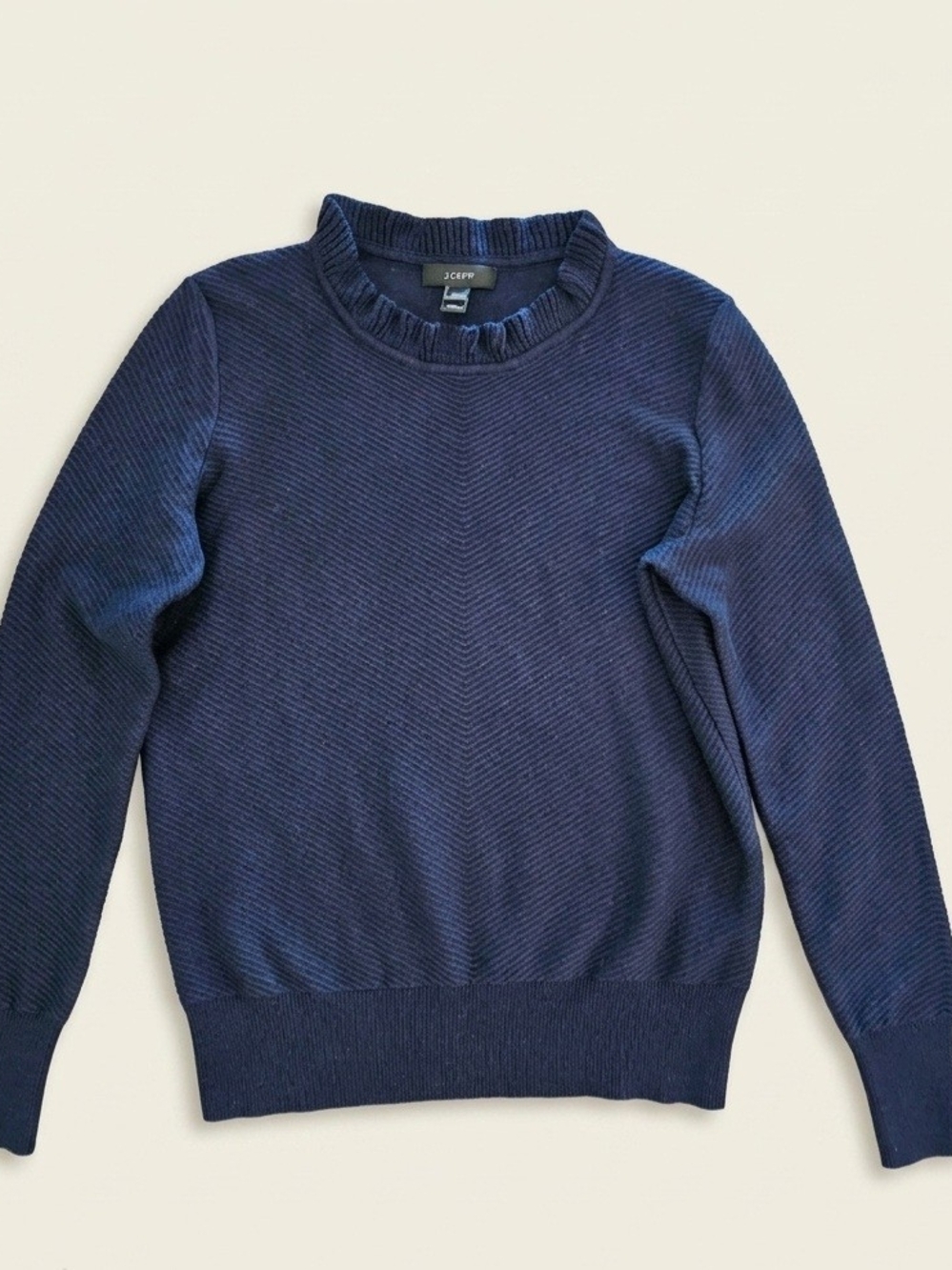 J.Crew Ruffle Collar Textured Knit Sweater Navy Blue Size XXS